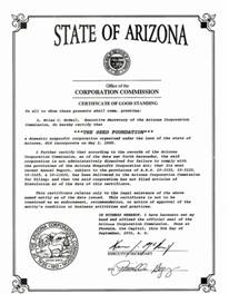 Example of an Arizona Good Standing Certificate