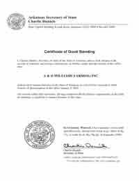Example of an Arkansas Good Standing Certificate