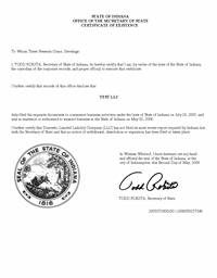 Example of an Indiana Good Standing Certificate