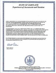 Example of a Maryland Good Standing Certificate