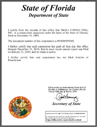 Example of a Florida Good Standing Certificate