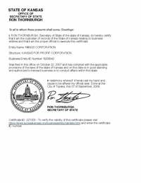 Example of a Kansas Good Standing Certificate