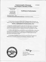 Example of a Kentucky Good Standing Certificate