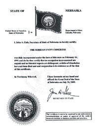 Example of a Nebraska Good Standing Certificate